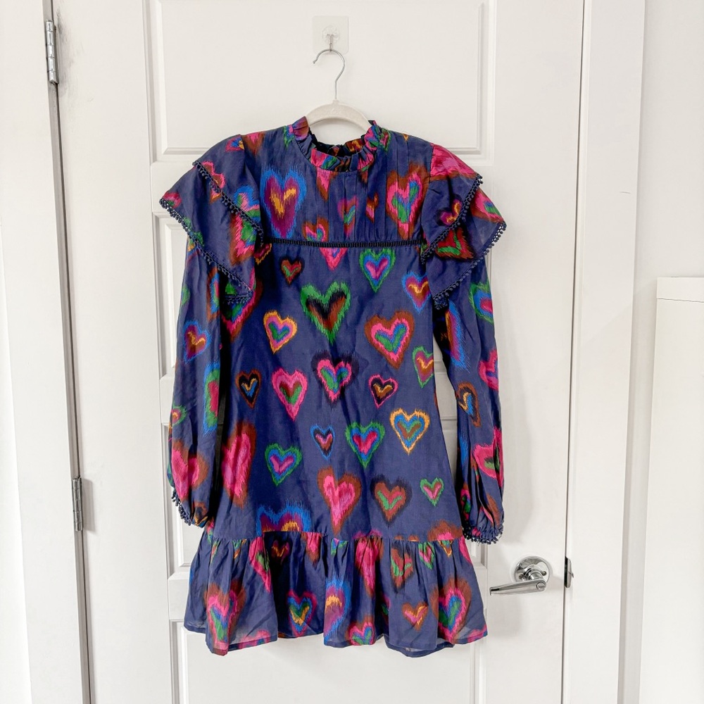 FARM RIO Navy Ikat Dyed Hearts Mini Dress - Picture 5 of 10